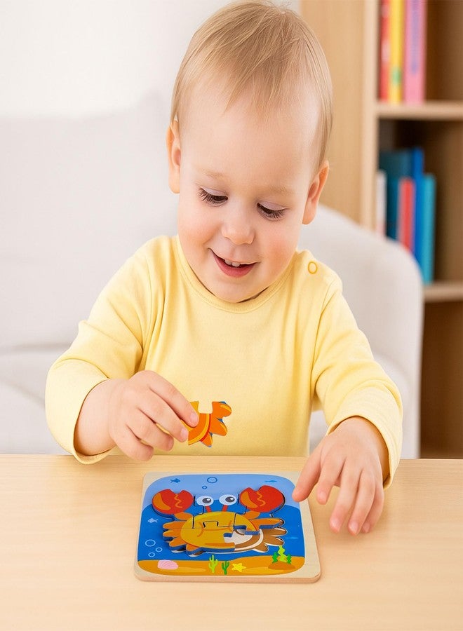 LovesTown Wooden Toddler Puzzles Montessori Sea Animal Jigsaw Puzzle, Educational Preschool Learning Toys for Boys and Girls, Pack of 6 - Image 2